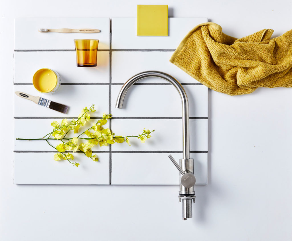 flat lay photo assorted items yellow theme