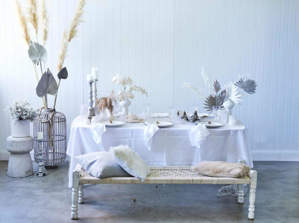 still life photography of a dining table with a white theme