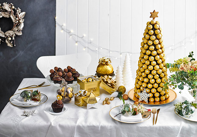 a table display of Ferrero Rocher chocolates