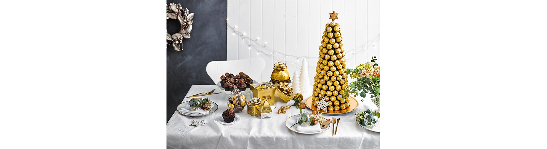 dining table with Ferrero Rocher chocolates