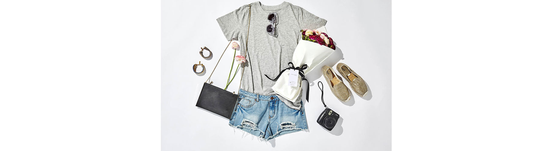 casual clothes and accessories flat lay photo